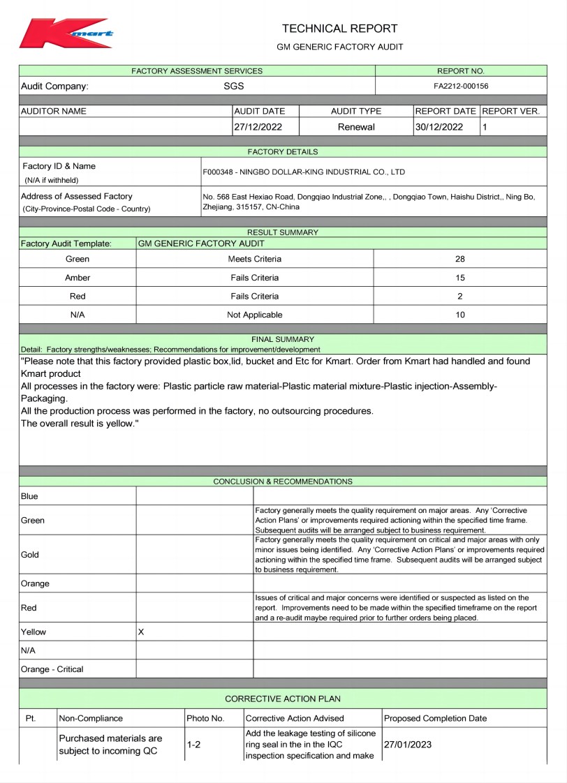 K-MART質(zhì)量驗(yàn)廠報(bào)告